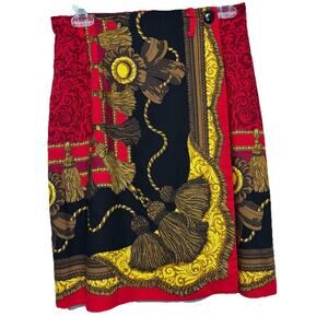 Vintage 90s Bentley Arbuckle Equestrian Wrap Skirt Size 8 Horse Red Gold Tassels